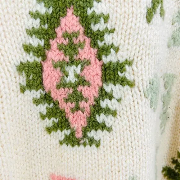 Vintage 80s Outback Red Cream Wool Heavy Knit Geometric Pastel Sweater - Picture 3 of 8